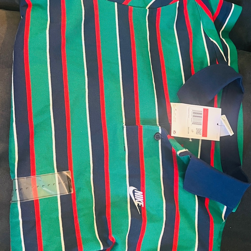 Nike Club Men’s Stripped Polo- Green, Red, and Blue